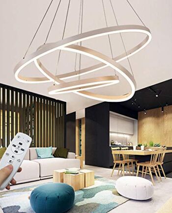 Nowoczesna lampa wisząca LED, kolekcja 3 pierścieni, biały kolor, regulowana lampa wisząca, nowoczesna lampa sufitowa, możliwość ściemniania, 2700 K – 6500 K, z pilotem zdalnego sterowania – 78 W