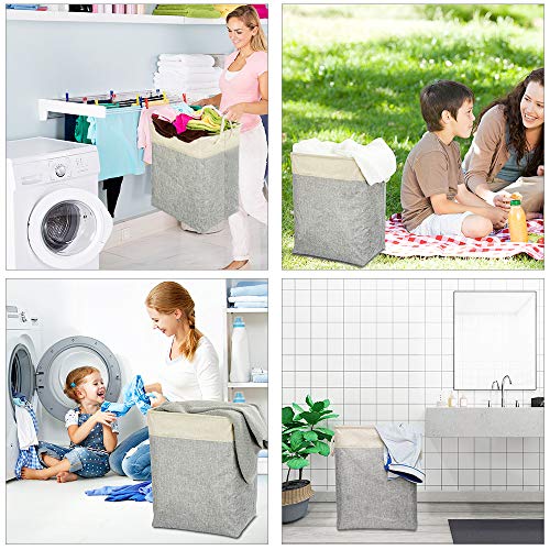 Meerveil Kosz na pranie, kosz na pranie z pokrywką, składany kosz na pranie, z uchwytem, może pomieścić ubrania i zabawki, sypialnia, salon, pralnia, szary - obrazek 2