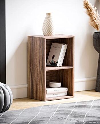 Vida Designs Oxford 2-poziomowy regał na książki, regał z drewna orzechowego, regał ekspozycyjny do biura, salonu, meble