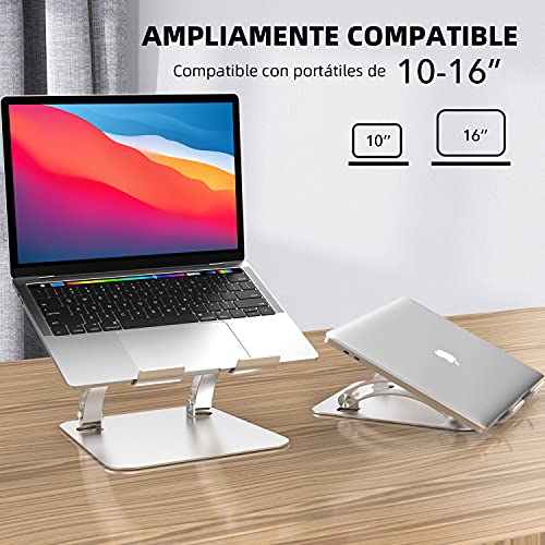 Stojak na laptopa na biurko, stojak na komputer o regulowanej wysokości, ergonomiczny aluminiowy podest na laptopa kompatybilny z MacBook, Air, Pro, Dell XPS, Samsung, wszystkie laptopy 10-16 cali - srebrny - obrazek 3