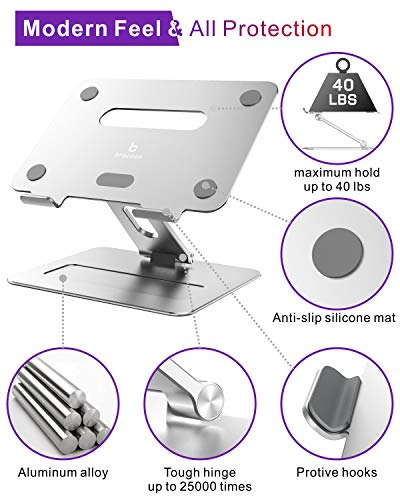 brocoon Stojak na laptopa, regulowany stojak na laptopa MacBook na biurko, ergonomiczny aluminiowy stojak na komputer z odpowietrznikiem, stojak na laptopa kompatybilny z laptopami 10–17 cali (srebrny) - obrazek 6