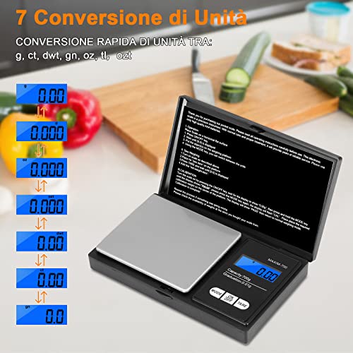 Vinabo waga precyzyjna 700 g / 0,01g, waga kuchenna, przenośna waga biżuterii, waga kieszonkowa Pro, z wyświetlaczem LCD i 7 jednostkami, funkcja tary, do kuchni, kawy - obrazek 4
