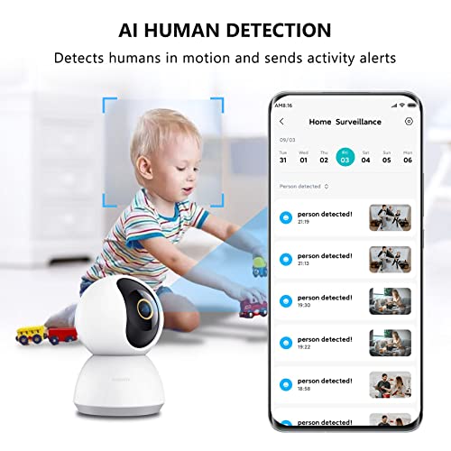 Xiaomi Smart Camera C300, kamera monitorująca z asystentem głosowym, inteligentne wykrywanie człowieka AI, dwukierunkowy dźwięk, tryb prywatności, noktowizor, kompatybilny z Google i Alexa, Biały - obrazek 8