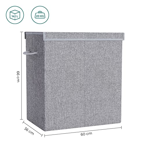 SONGMICS Kosz na pranie 142 L, kosz na pranie z lnu, sortownik prania, skrzynia na pranie z oddzielnymi przegródkami, magnetyczna pokrywa i uchwyty, składany, wyjmowana torba na pranie, szary LCB02G - obrazek 7