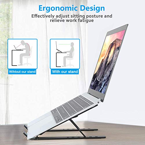 DOB SECHS Przenośny stojak na laptopa, składany wentylowany uchwyt na laptopa na biurko, uniwersalny lekki oszczędzający miejsce regulowany ergonomiczny uchwyt na tacę do MacBooka/HP/notebooka/Samsung/HUAWEI (czarny) - obrazek 7