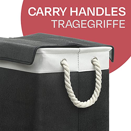 Kosz na pranie z pokrywką, czarny, z uchwytami do noszenia, składany, 60 l - obrazek 3