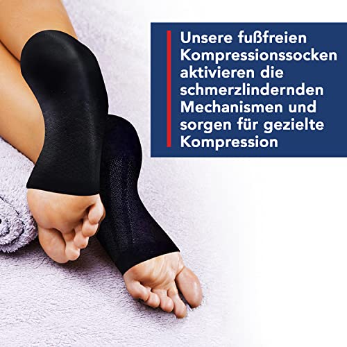 Dr. Arthritis - bandaż na stopy z włóknami miedzianymi (para) wraz z podręcznikiem lekarza - bandaż na kostkę/podkolanówki idealne do urazów i skręceń - skarpety uciskowe damskie i męskie - czarne (M) - obrazek 3