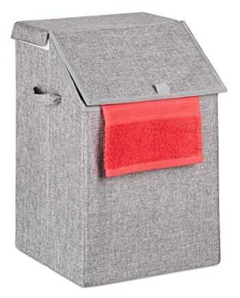 Relaxdays Kosz na pranie, składany kosz na pranie z pokrywką i uchwytami, kwadratowy, 56 l, wys. x szer. x gł. 55 x 37 x 38 cm, szary, 66 x 38 x 38 cm, 10035323_11