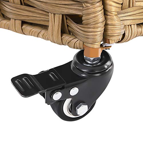 SONGMICS Kosz na pranie, ręcznie pleciony, z polirattanu, z 3 przegródkami, pokrywką i uchwytami, wyjmowane kieszenie, do salonu, sypialni, pralni, kolor naturalny LCB083N01 - obrazek 3