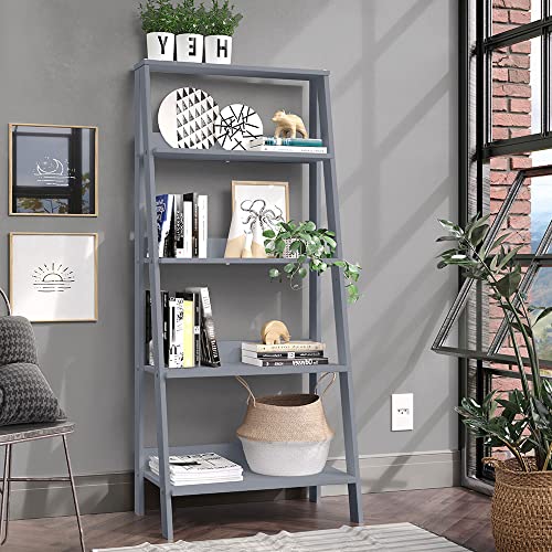 Madesa Nowoczesny regał drabinkowy do domu, 5-poziomowy organizer na półki, przemysłowe stojące półki do przechowywania, regał na książki (szary) - obrazek 6