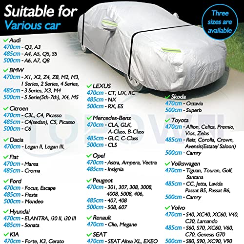 TOPOWN Pokrowiec na samochód pełny garaż 485 x 180 x 150 cm tkanina Oxford 420D plandeka samochodowa odporna na zabrudzenia garaż samochodowy pyłoszczelna plandeka na samochód cały garaż wodoodporny pełny garaż plandeka na zimę i lato - obrazek 4