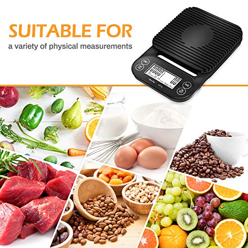 CestMall Cyfrowa waga do kawy, elektroniczna waga kuchenna z wyświetlaczem z timerem, wielofunkcyjna, do przygotowywania jedzenia, waga 3000 g, dokładność 0,1 g / 0,1 ml - obrazek 2