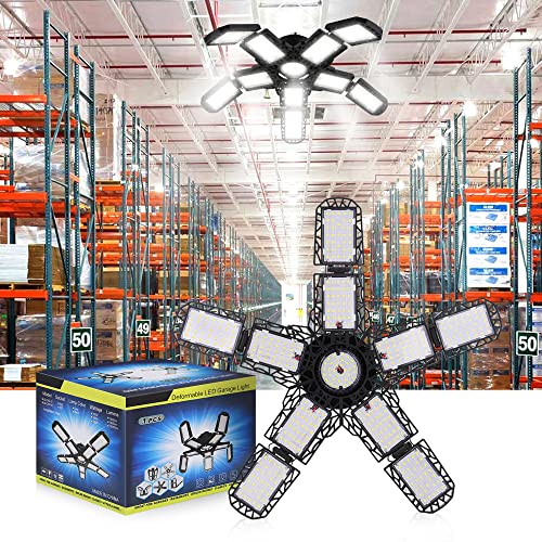 Lampa warsztatowa, lampa sufitowa LED, 160 W, 18000 lm, E27, 6500 K, lampa garażowa LED z 10 regulowanymi panelami i 363 diodami LED, do warsztatu, wiaty garażowej, piwnicy - obrazek 4