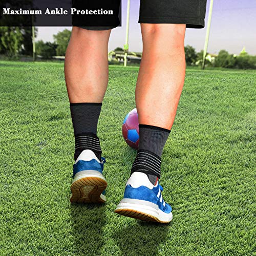 SupreGear Orteza na kostkę (2 sztuki), dzianinowe nylonowe elastyczne podwójne paski, kompresyjna opaska na stopy i kostkę, skręcona ulga w bólu kostki, stabilizator do biegania, skakania, koszykówki, czarny, rozmiar L - obrazek 3