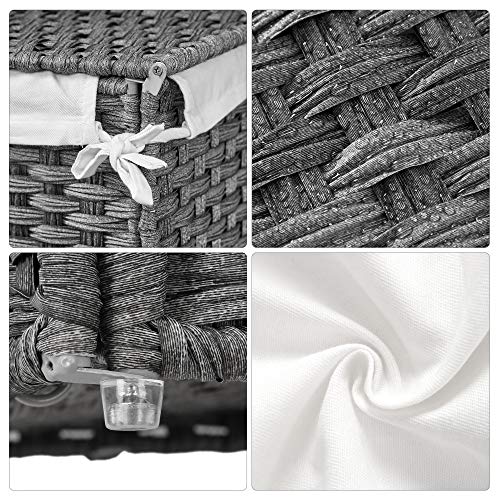 SONGMICS Kosz na bieliznę ręcznie tkany, 90 L, kosz na pranie z rattanu syntetycznego, z pokrywą i uchwytami, składany, torba na pranie wyjmowana, szary LCB51WG - obrazek 3