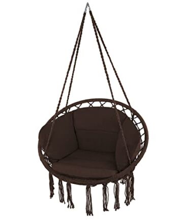 Montafox Fotel wiszący bocianie gniazdo kosz z poduszką siedzisko dla dzieci i dorosłych, Kolor: Brązowy