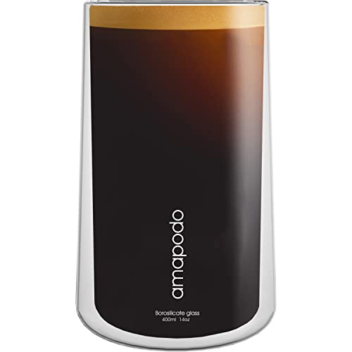 amapodo Szklanki do latte macchiato - szklanki z podwójnymi ściankami 2 x 400 ml - szklanki termiczne - zestaw szklanek do kawy - szklanki do herbaty z podwójnymi ściankami - szklanki do cappucino - prezenty dla kobiet - filiżanki do kawy ze szkła - obrazek 3