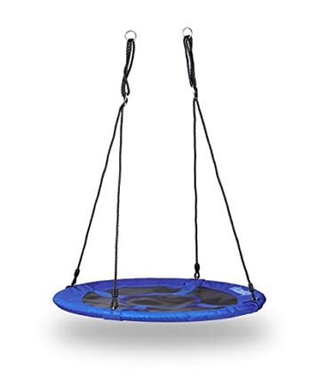 Relaxdays 10020820_652 huśtawka typu gniazdo, okrągła, zamknięte siedzisko, do 100 kg, na zewnątrz, wymiary: 145 x 100 x 100 cm, ciemnoniebieska