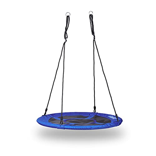 Relaxdays 10020820_652 huśtawka typu gniazdo, okrągła, zamknięte siedzisko, do 100 kg, na zewnątrz, wymiary: 145 x 100 x 100 cm, ciemnoniebieska