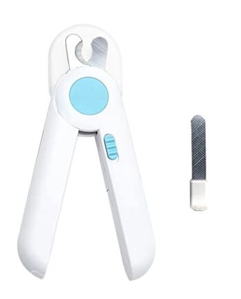 RCPLAGA Obcinacz do paznokci z oświetleniem LED dla psów, kotów, 2 w 1, nożyce do pazurów i szlifierka do paznokci z pilnikiem do paznokci i odporna na pryskania, urządzenie ochronne dla średnich zwierząt domowych