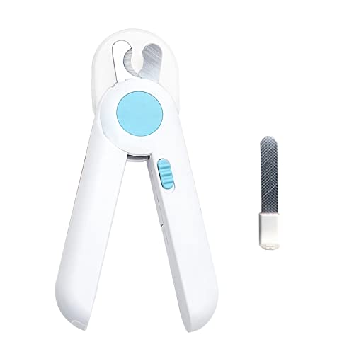 RCPLAGA Obcinacz do paznokci z oświetleniem LED dla psów, kotów, 2 w 1, nożyce do pazurów i szlifierka do paznokci z pilnikiem do paznokci i odporna na pryskania, urządzenie ochronne dla średnich zwierząt domowych