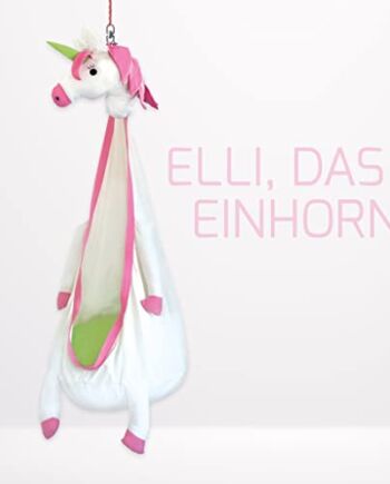Snuutje Wisząca huśtawka dla dzieci (sprawdzona pod kątem obecności substancji szkodliwych i z certyfikatem GS, wykonana w 100% z bawełny, wytrzymuje obciążenie do 80 kg, z akcesoriami) jednorożec