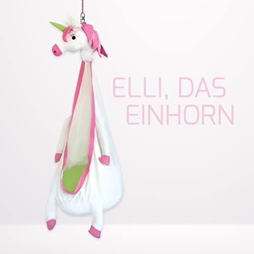 Snuutje Wisząca huśtawka dla dzieci (sprawdzona pod kątem obecności substancji szkodliwych i z certyfikatem GS, wykonana w 100% z bawełny, wytrzymuje obciążenie do 80 kg, z akcesoriami) jednorożec