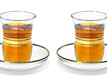 Topkapi - 12-częściowy turecki zestaw do herbaty ESMA-Sultan ze złotym wzorem, 6 szklanek do herbaty i 6 podstawek