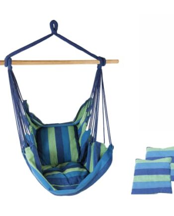 Fotel Wiszący Bawełniany z 2 Poduszkami i Podpórka do Drewna. Hamak do Siedzenia do Użytku do Wewnątrz i na Zewnątrz (Dom, Pokój Dziecięcy, Ogród) Obciążenie120kg. (130x100cm)