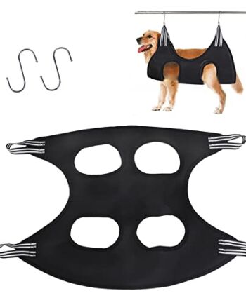 Maotrade Szelki do pielęgnacji psów, hamak, potrójny poliester, torba do pielęgnacji psów, oddychający ręcznik dla zwierząt domowych z 2 haczykami do przycinania pazurów zwierząt domowych, stół pod prysznic (M, czarny, do 35 kg)