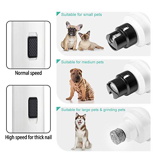 Szlifierka do paznokci dla psów, elektryczny trymer do paznokci dla zwierząt domowych 2 prędkości obrotowej młynek do paznokci dla delikatnego i bezbolesnego pazura do pielęgnacji zwierząt domowych ładowanie USB wyjątkowo cichy trymer do pazurów dla psów, kotów, małych zwierząt - obrazek 5