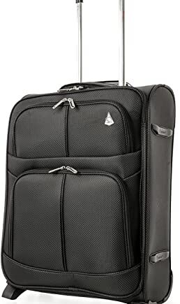 Aerolite 55 x 40 x 20 cm, możliwość rozszerzenia 55 x 40 x 23 cm, Lufthansa Eurowings Ryanair, maksymalna ilość, lekki bagaż podręczny, walizka, bagaż pokładowy, walizka na kółkach, kolor czarny, 55x40x20 (+3), 55cm Handgepäck, walizka