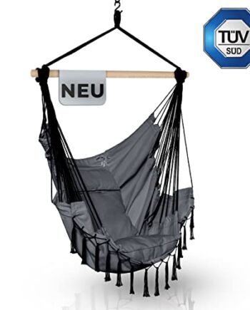 Fotel wiszący do użytku na zewnątrz i wewnątrz - atest TÜV - fotel wiszący dla dzieci i dorosłych - XXL fotel wiszący z materiałem mocującym - do wewnątrz i na zewnątrz fotel bujany - huśtawka obciążenie do 150 kg