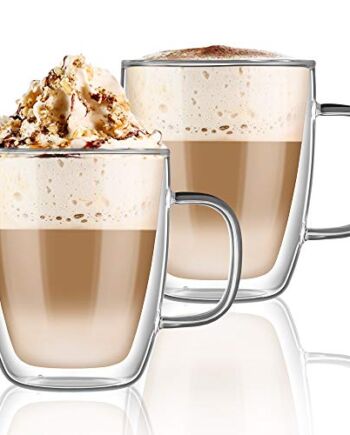 hirmit Zestaw szklanek z podwójnymi ściankami, filiżanki do kawy, 350 ml, do espresso, herbaty, latte Cola, cappuccino