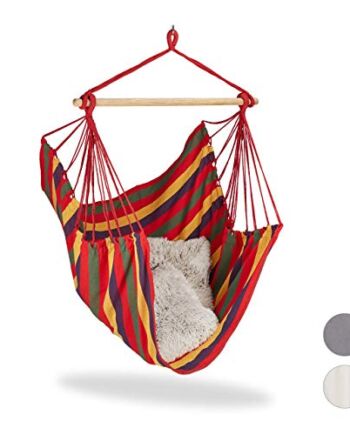 Relaxdays Krzesło wiszące, nowoczesne bawełniane siedzisko huśtawkowe, dla dorosłych i dzieci, do użytku wewnątrz i na zewnątrz, maks. 150 kg, wielokolorowe