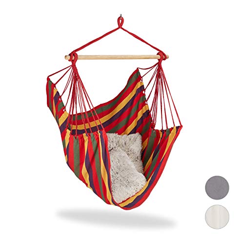 Relaxdays Krzesło wiszące, nowoczesne bawełniane siedzisko huśtawkowe, dla dorosłych i dzieci, do użytku wewnątrz i na zewnątrz, maks. 150 kg, wielokolorowe