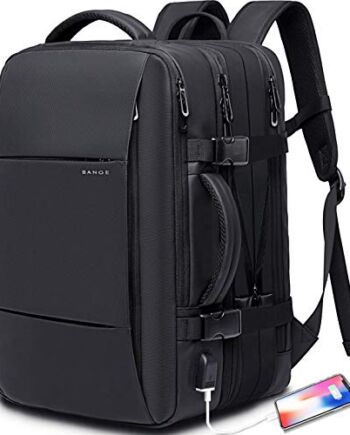BanGe Plecak podróżny, bagaż podręczny, wytrzymały, składany worek pasuje do laptopa o przekątnej ekranu 17,3", dla mężczyzn i kobiet (czarny - 45 l), wszystko