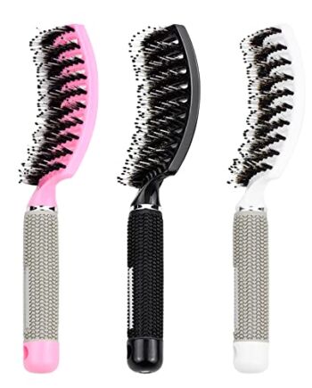 Xiumeso 3 sztuki odpowietrzanych szczotek do rozczesywania włosów, z włosiem dzika, zakrzywiona szczotka do rozczesywania włosów z uchwytem, szczotka do stylizacji włosów dla długich, delikatnych, grubych loków, szczotka do włosów bez ciągnięcia