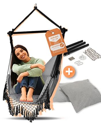 FIMALIAN Fotel wiszący w stylu boho – w zestawie zestaw montażowy, krzesło wiszące do użytku wewnątrz i na zewnątrz – siedzisko wiszące dla dzieci i dorosłych