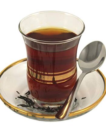 Topkapi - 18-częściowy turecki zestaw do herbaty Leyla-Sultan ze złotym wzorem, 6 szklanek do herbaty, 6 podstawek, 6 łyżeczek do herbaty