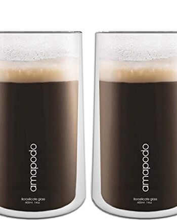 amapodo Szklanki do latte macchiato - szklanki z podwójnymi ściankami 2 x 400 ml - szklanki termiczne - zestaw szklanek do kawy - szklanki do herbaty z podwójnymi ściankami - szklanki do cappucino - prezenty dla kobiet - filiżanki do kawy ze szkła