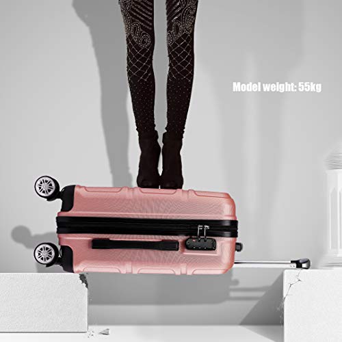 KONO Walizka na kółkach, twarda obudowa, bagaż podręczny, podwójne kółka, lekka walizka kabinowa ABS, walizka podróżna, zamek szyfrowy, 55 cm, nude, 20", Carry-On walizka - obrazek 3