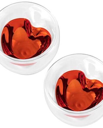 ILP zestaw 2 szklanek o podwójnych ściankach, 250 ml, w kształcie serca, szklanki termiczne z podwójnymi ściankami, prezent na wino, szklanki do gorących i zimnych napojów, szklanki termiczne w kształcie serca jako prezent w kolorowym pudełku