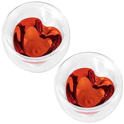 ILP zestaw 2 szklanek o podwójnych ściankach, 250 ml, w kształcie serca, szklanki termiczne z podwójnymi ściankami, prezent na wino, szklanki do gorących i zimnych napojów, szklanki termiczne w kształcie serca jako prezent w kolorowym pudełku