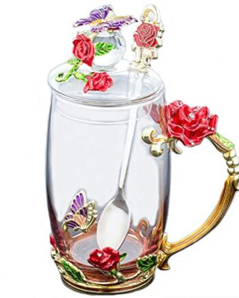 YUEMING Emaliowany motyl róża kwiat szkło, kubki do kawy filiżanka do