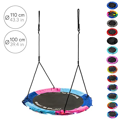 Huśtawka Bocianie Gniazdo Hamak Fotel Wiszący Okrągła Z Siatką Zabawka Dla Dzieci Do Siedzenia Na Zewnątrz Huśtawki Do Wnętrz 150 kg Regulowana Do Powieszenie Na Drzewie Dla Chłopców Dziewczynek - obrazek 8