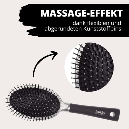 PARSA Trend Line szczotka do włosów owalna (srebrna) z pinkami z tworzywa sztucznego – uniwersalna szczotka do włosów do codziennej stylizacji włosów – szczotka do włosów bez szarpania - obrazek 5