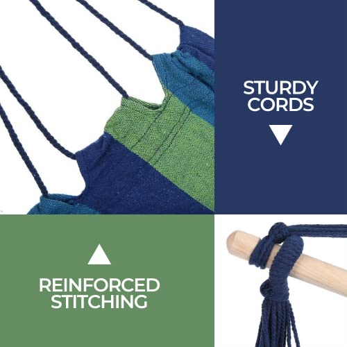 Fotel Wiszący Bawełniany z 2 Poduszkami i Podpórka do Drewna. Hamak do Siedzenia do Użytku do Wewnątrz i na Zewnątrz (Dom, Pokój Dziecięcy, Ogród) Obciążenie120kg. (130x100cm) - obrazek 3