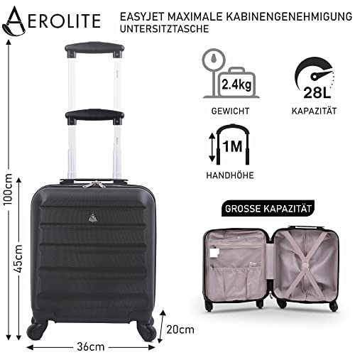 Aerolite Walizka 45x36x20cm Easyjet Maksymalny Rozmiar Podręczny Bagaż Twarda Powłoka ABS Torba Pod Siedzenie Bagażu Kabinowego z 4 kółkami 5 Lat Gwarancji (Czarny) - obrazek 6