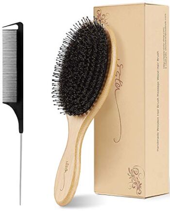 Szczotka do włosów z włosiem dzika naturalna bambusowa szczotka do włosów z grzebieniem ogonowym do długich grubych kręconych lub uszkodzonych włosów, okrągła szczotka do włosów dodaje blasku i sprawia, że włosy stają się gładkie grzebienie dla mężczyzn, kobiet, dzieci